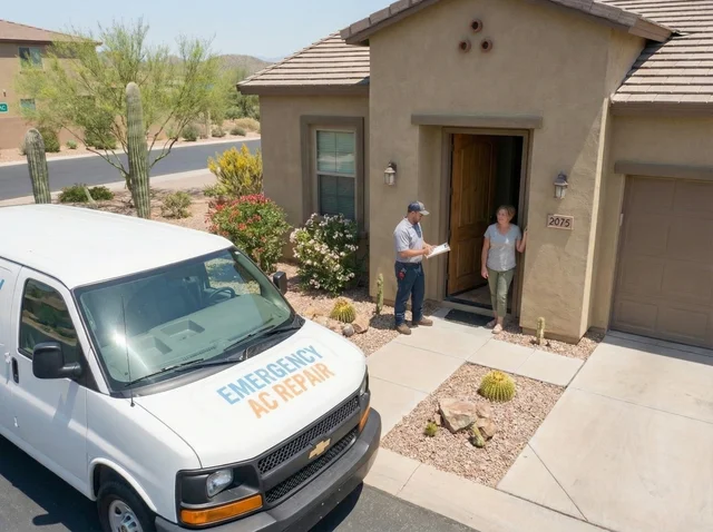 HVAC technician providing written estimate to homeowner